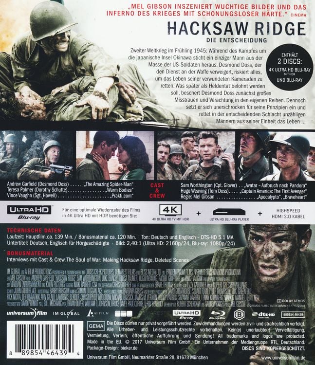 Produktbild: Hacksaw Ridge (4K Ultra HD) (+ Blu-ray)
