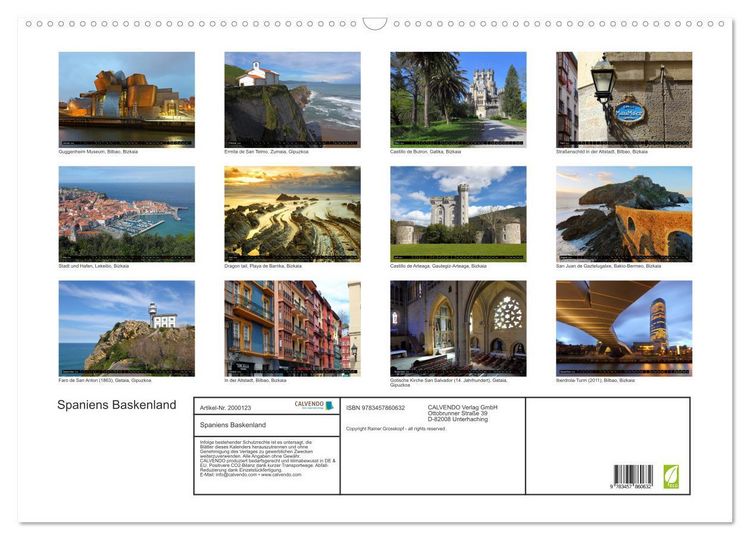 Produktbild: Spaniens Baskenland (Wandkalender 2026 DIN A2 quer), CALVENDO Monatskalender