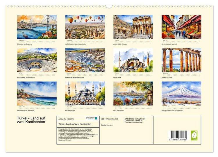 Produktbild: T&uuml;rkei - Land auf zwei Kontinenten (hochwertiger Premium Wandkalender 2026 DIN A2 quer), Kunstdruck in Hochglanz