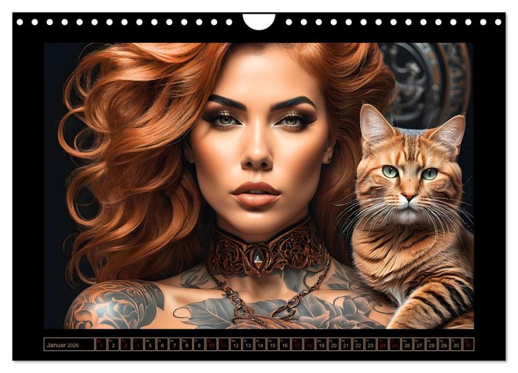 Produktbild: Geheimnisvolle Katzenfrauen (Wandkalender 2026 DIN A4 quer), CALVENDO Monatskalender