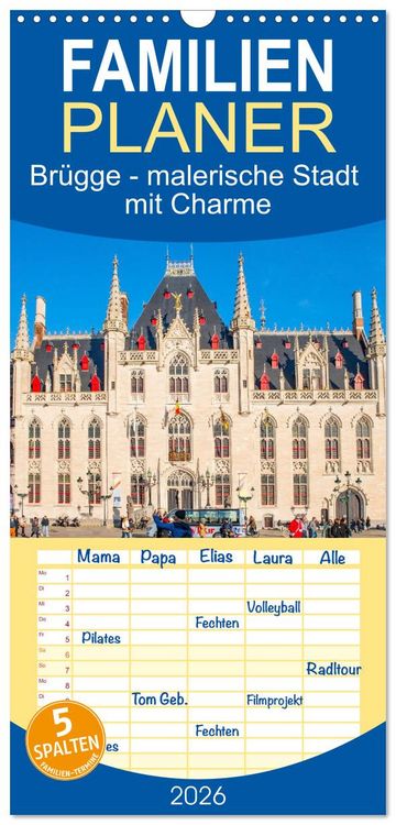 Produktbild: Familienplaner 2026 - Br&uuml;gge - malerische Stadt mit Charme mit 5 Spalten (Wandkalender, 21 x 45 cm) CALVENDO