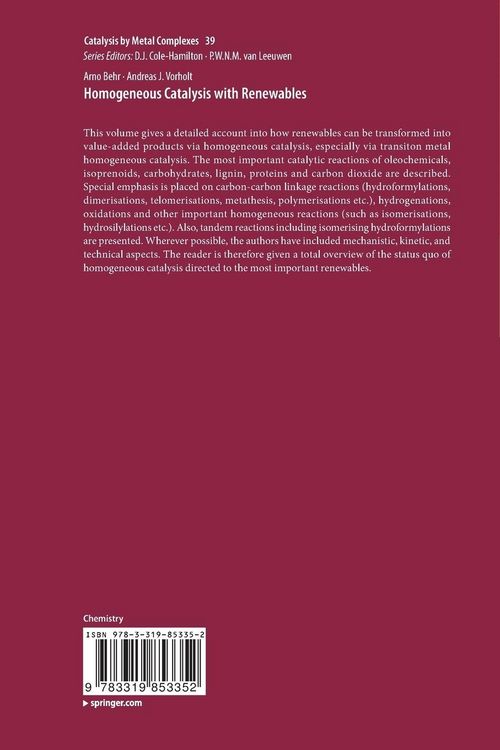 Produktbild: Homogeneous Catalysis with Renewables