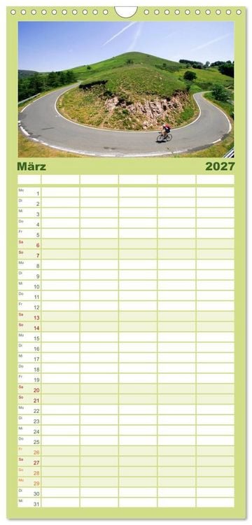 Produktbild: Familienplaner 2027 - Pyren&auml;enp&auml;sse mit dem Rennrad 2027 mit 5 Spalten (Wandkalender, 21 x 45 cm) CALVENDO
