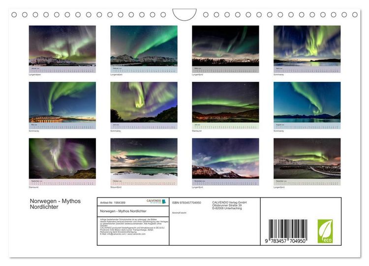 Produktbild: Norwegen - Mythos Nordlichter (Wandkalender 2026 DIN A4 quer), CALVENDO Monatskalender