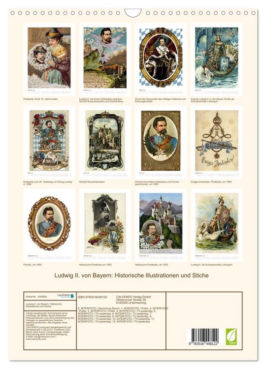 Produktbild: Ludwig II. von Bayern: Historische Illustrationen und Stiche (Wandkalender 2026 DIN A3 hoch), CALVENDO Monatskalender