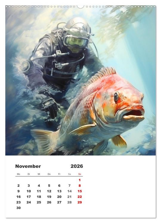 Produktbild: Tauchen im ewigen Blau. Eine Aquarell-Reise in die Tiefen der Meere (hochwertiger Premium Wandkalender 2026 DIN A2 hoch), Kunstdruck in Hochglanz