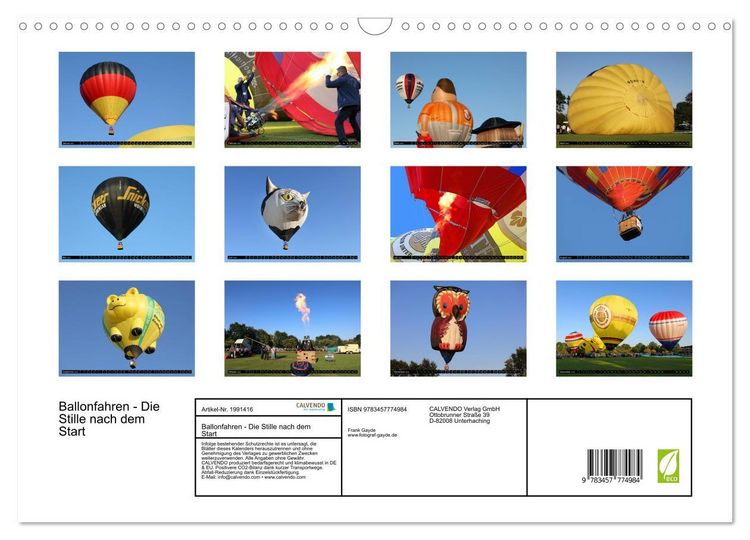 Produktbild: Ballonfahren - Die Stille nach dem Start (Wandkalender 2026 DIN A3 quer), CALVENDO Monatskalender