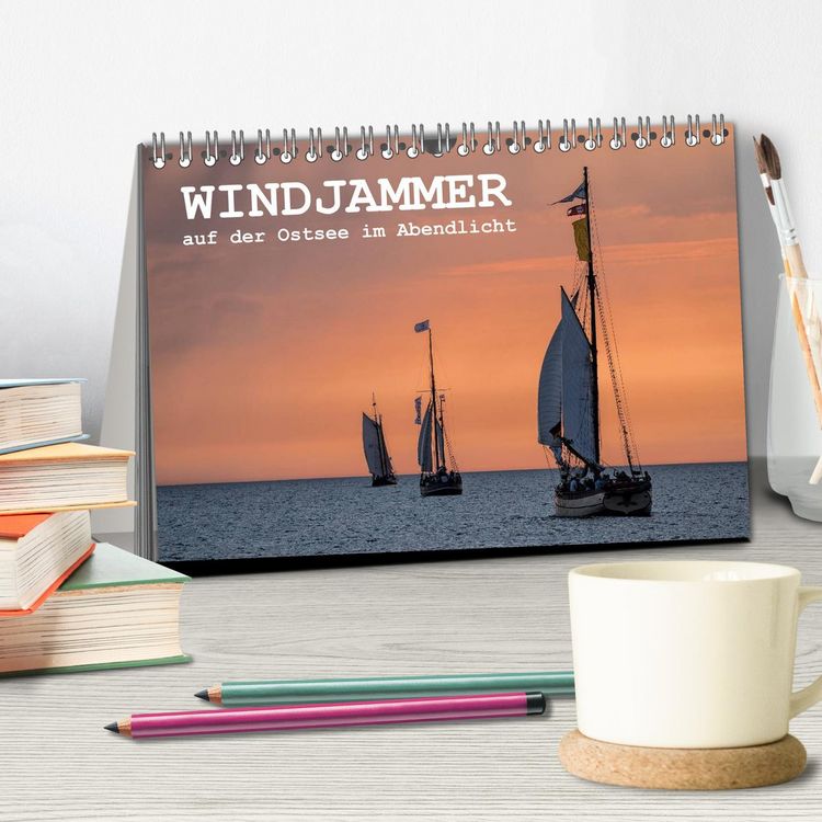 Produktbild: Windjammer auf der Ostsee im Abendlicht (Tischkalender 2026 DIN A5 quer), CALVENDO Monatskalender
