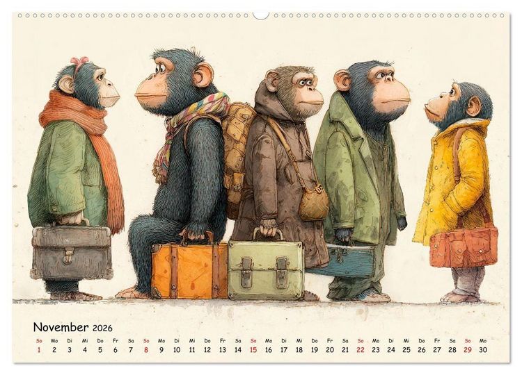 Produktbild: Verr&uuml;ckte Affenwelt (Wandkalender 2026 DIN A2 quer), CALVENDO Monatskalender