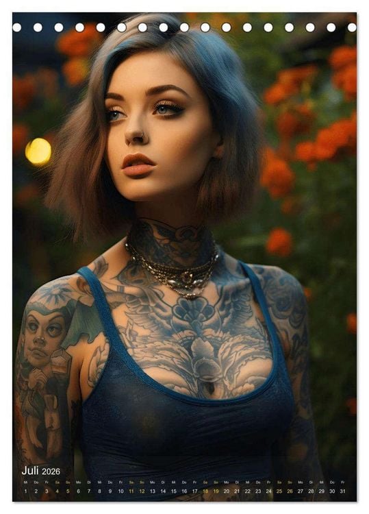 Produktbild: Tattoo Sch&ouml;nheiten - zw&ouml;lf Monate, zw&ouml;lf Frauen und jede Menge Tattoos (Tischkalender 2026 DIN A5 hoch), CALVENDO Monatskalender