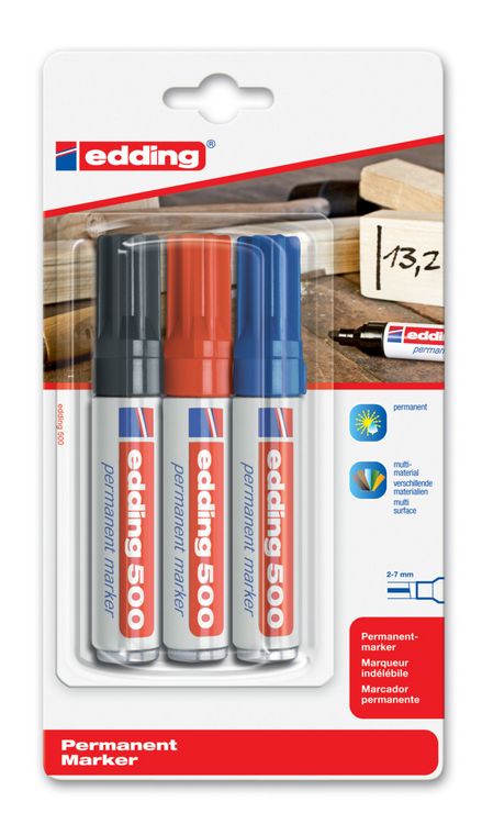 Produktbild: edding Permanentmarker 500 2-7mm 3 St&uuml;ck Blister