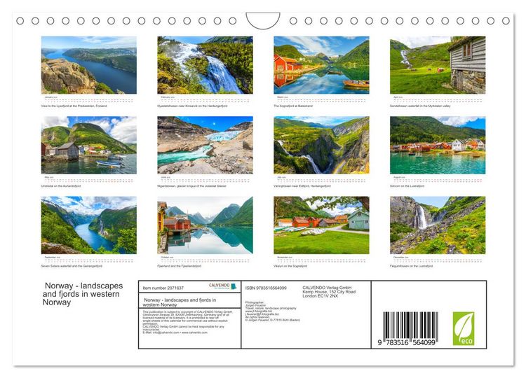 Produktbild: Norway - landscapes and fjords in western Norway (Wall Calendar 2026 DIN A4 landscape), CALVENDO 12 Month Wall Calendar