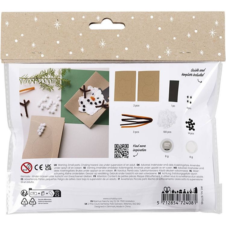 Produktbild: Creativ Company Mini Kreativ Set Dekoration, Weihnachtskarten mit Schneemann, Schwarz, Braun, Mittelorange, Wei&szlig;