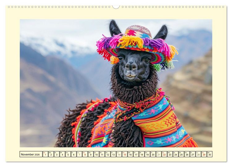Produktbild: Lamas auf Tour. Perus flauschige Fashion-Ikonen (hochwertiger Premium Wandkalender 2026 DIN A2 quer), Kunstdruck in Hochglanz