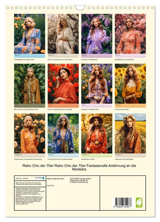 Produktbild: Retro Chic der 70er Retro Chic der 70er Fantasievolle Anlehnung an die Mode&auml;ra (Wandkalender 2026 DIN A3 hoch), CALVENDO Monatskalender