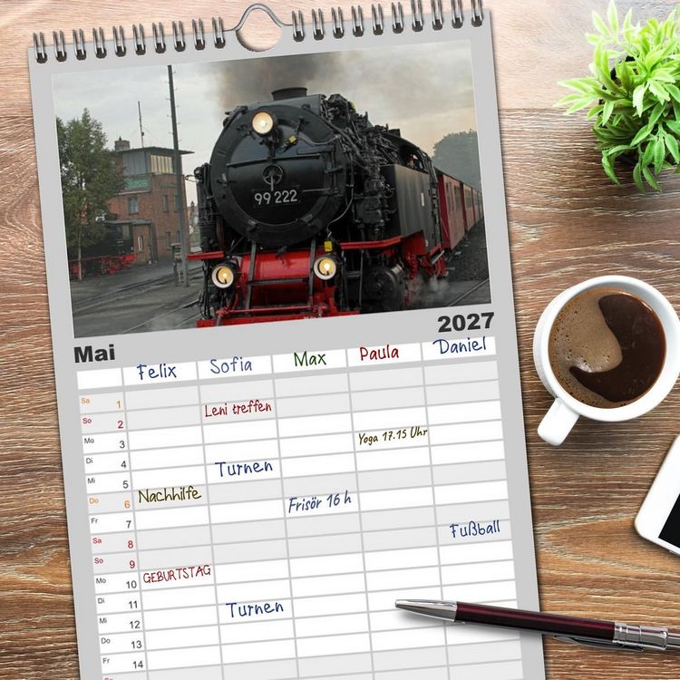 Produktbild: Familienplaner 2027 - Die Brockenbahn mit 5 Spalten (Wandkalender, 21 x 45 cm) CALVENDO