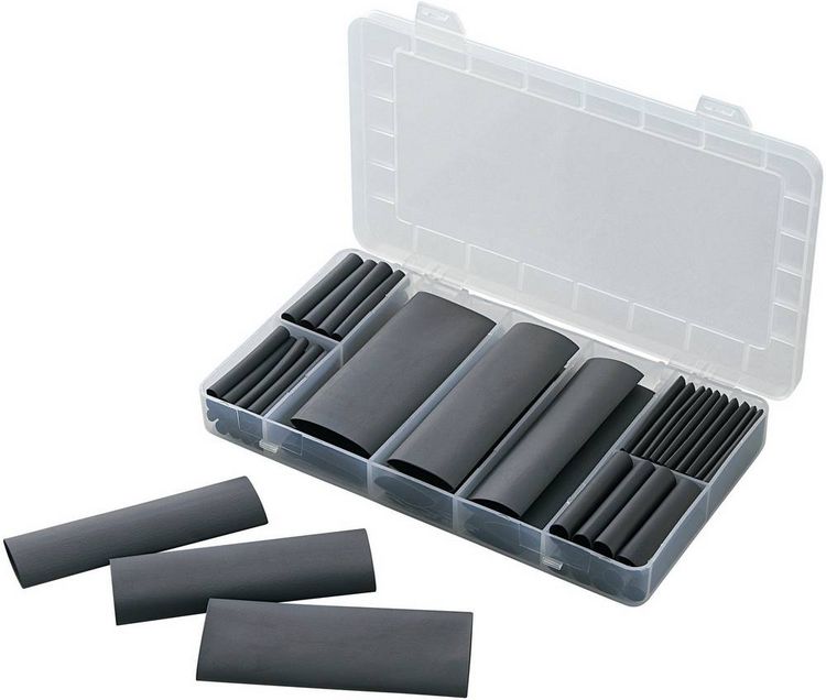 Produktbild: TRU Components 1566430 Schrumpfschlauchsortiment Schwarz Schrumpfrate:4:1 61 Teile