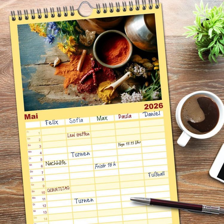 Produktbild: Familienplaner 2026 - K&uuml;chenkalender Gew&uuml;rzwelt mit 5 Spalten (Wandkalender, 21 x 45 cm) CALVENDO