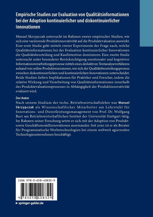 Produktbild: Empirische Studien zur Evaluation von Qualit&auml;tsinformationen bei der Adoption kontinuierlicher und diskontinuierlicher Innovationen