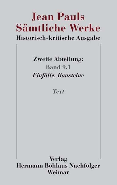 Produktbild: Jean Pauls S&auml;mtliche Werke. Historisch-kritische Ausgabe
