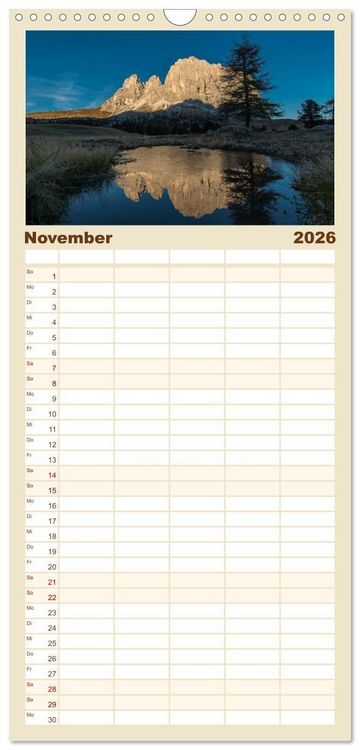 Produktbild: Familienplaner 2026 - Dolomiten mit 5 Spalten (Wandkalender, 21 x 45 cm) CALVENDO