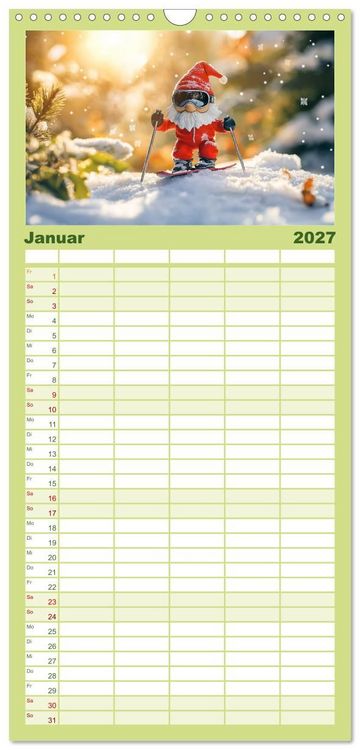 Produktbild: Familienplaner 2027 - Sportliche Gartenzwerge mit 5 Spalten (Wandkalender, 21 x 45 cm) CALVENDO