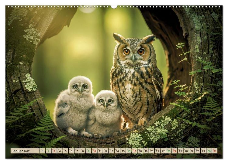 Produktbild: Eulen - furchtlos und elegant (Wandkalender 2027 DIN A2 quer), CALVENDO Monatskalender