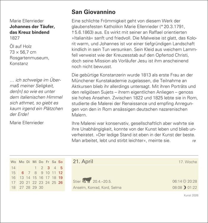 Produktbild: Kunst Tagesabreißkalender 2026 - Kulturkalender - Künstler, Werke, Museen