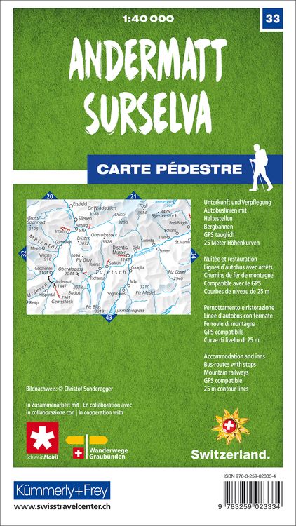 Produktbild: Andermatt - Surselva 33 Wanderkarte 1:40 000 matt laminiert