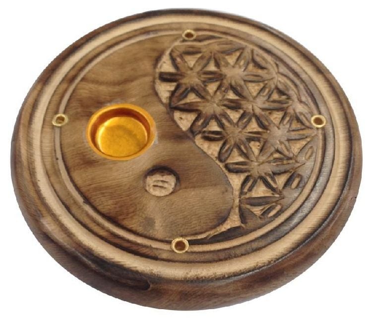 Produktbild: Yin Yang - Blume des Lebens Holz rund 10 cm, R&auml;ucherst&auml;bchenhalter