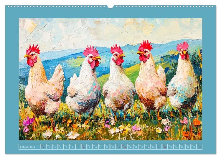 Produktbild: Federleichte Sch&ouml;nheiten. Duftige H&uuml;hner-Paintings (hochwertiger Premium Wandkalender 2026 DIN A2 quer), Kunstdruck in Hochglanz