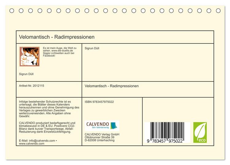 Produktbild: Velomantisch - Radimpressionen (Tischkalender 2026 DIN A5 quer), CALVENDO Monatskalender