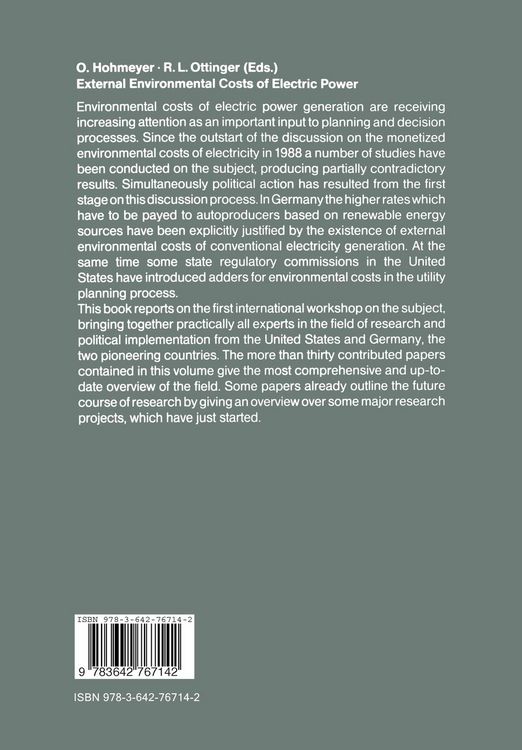 Produktbild: External Environmental Costs of Electric Power
