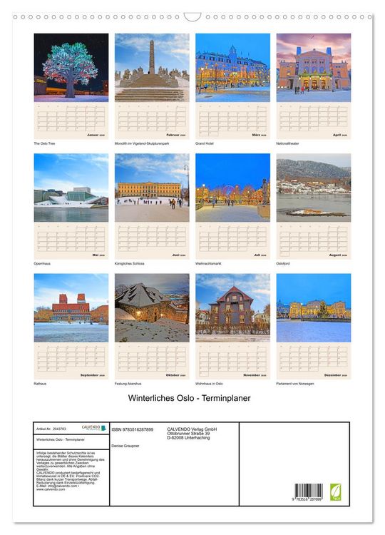 Produktbild: Winterliches Oslo - Terminplaner (Wandkalender 2026 DIN A2 hoch), CALVENDO Monatskalender