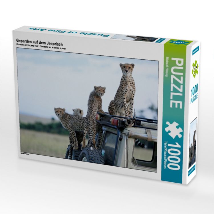 Produktbild: CALVENDO Puzzle Geparden auf dem Jeepdach | 1000 Teile Lege-Gr&ouml;&szlig;e 64 &times; 48 cm Foto-Puzzle f&uuml;r gl&uuml;ckliche Stunden
