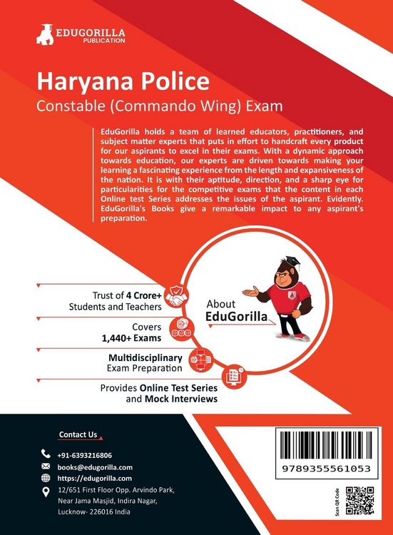 Produktbild: EduGorilla Haryana Police Constable Commando Wing Book 2023 (English Edition) - 10 Full Length Mock Tests (1000 Solved Questions) with Free Access to