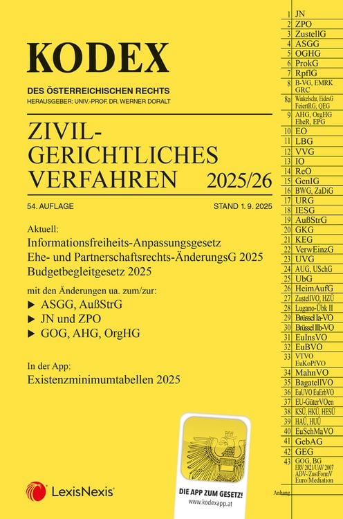 Produktbild: KODEX Zivilgerichtliches Verfahren 2025/26 - inkl. App