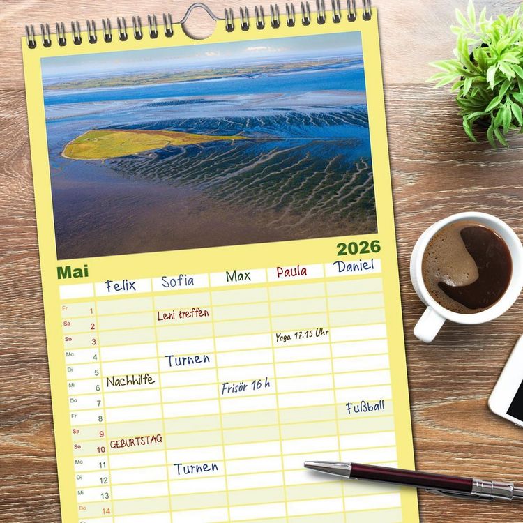 Produktbild: Familienplaner 2026 - Das Wattenmeer aus der Vogelperspektive mit 5 Spalten (Wandkalender, 21 x 45 cm) CALVENDO