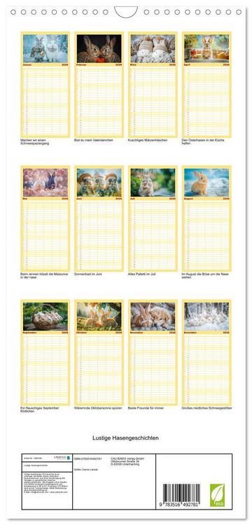 Produktbild: Familienplaner 2026 - Lustige Hasengeschichten mit 5 Spalten (Wandkalender, 21 x 45 cm) CALVENDO