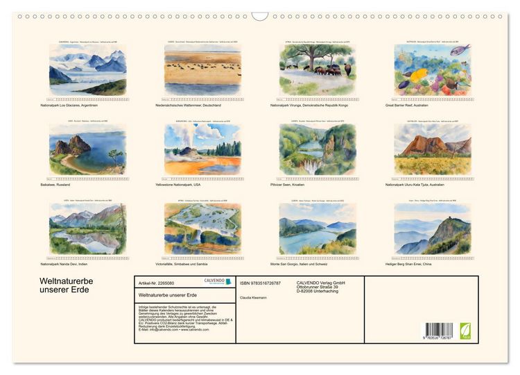Produktbild: Weltnaturerbe unserer Erde (Wandkalender 2026 DIN A2 quer), CALVENDO Monatskalender