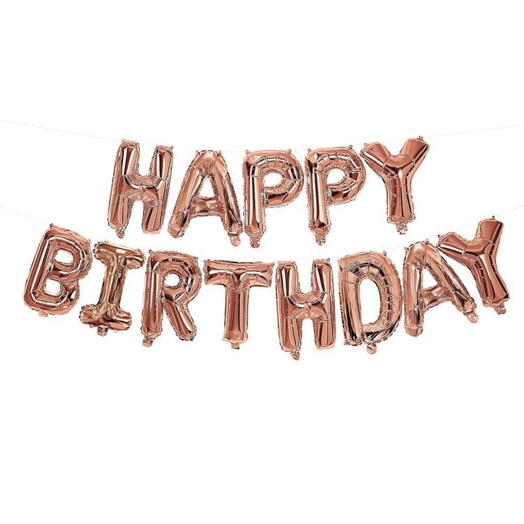 Produktbild: Folienballons Schriftzug Happy Birthday rosegold mit Schnur zum Aufreihen