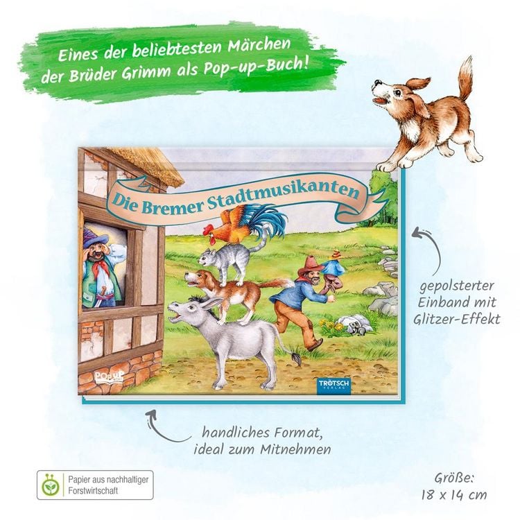 Produktbild: Tr&ouml;tsch M&auml;rchenbuch Pop-up-Buch Die Bremer Stadtmusikanten