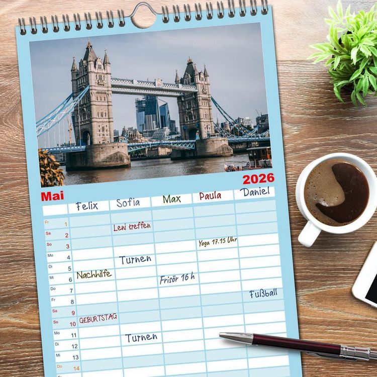 Produktbild: Familienplaner 2026 - London - Die faszinierende Hauptstadt Englands. mit 5 Spalten (Wandkalender, 21 x 45 cm) CALVENDO