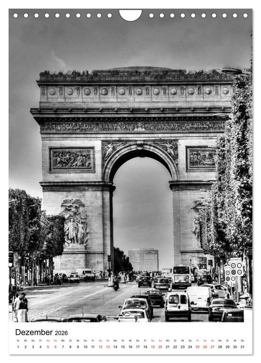 Produktbild: Paris schwarz wei&szlig; 2026 (Wandkalender 2026 DIN A4 hoch), CALVENDO Monatskalender