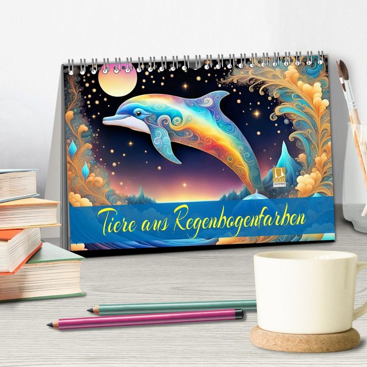 Produktbild: Tiere aus Regenbogenfarben (Tischkalender 2026 DIN A5 quer), CALVENDO Monatskalender
