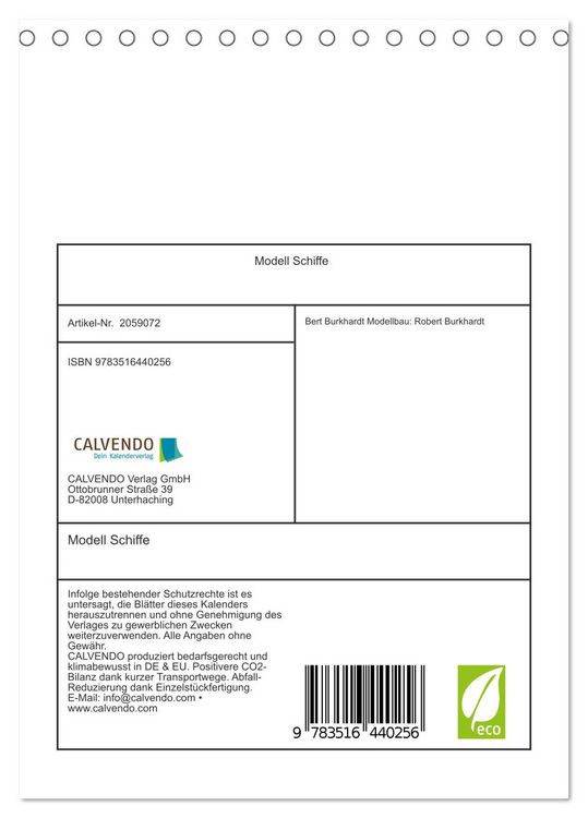 Produktbild: Modell Schiffe (Tischkalender 2026 DIN A5 hoch), CALVENDO Monatskalender