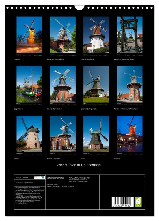 Produktbild: Windm&uuml;hlen in Deutschland (Wandkalender 2026 DIN A3 hoch), CALVENDO Monatskalender
