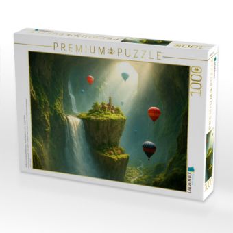Produktbild: CALVENDO Puzzle Aufbruch am Wasserfall entlang - Hei&szlig;luftballons in einer riesigen H&ouml;hle | 1000 Teile Lege-Gr&ouml;&szlig;e 64x48cm Foto-Puzzle f&uuml;r gl&uuml;ckliche St