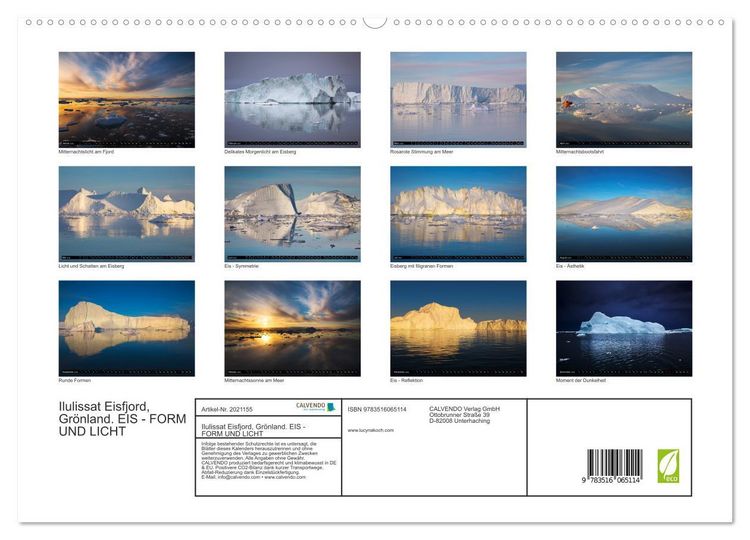 Produktbild: Ilulissat Eisfjord, Gr&ouml;nland. EIS - FORM UND LICHT (hochwertiger Premium Wandkalender 2026 DIN A2 quer), Kunstdruck in Hochglanz