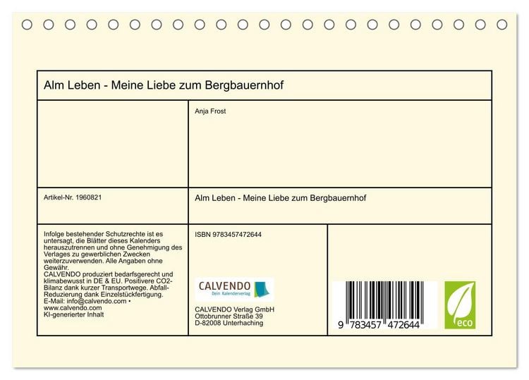 Produktbild: Alm Leben - Meine Liebe zum Bergbauernhof (Tischkalender 2026 DIN A5 quer), CALVENDO Monatskalender